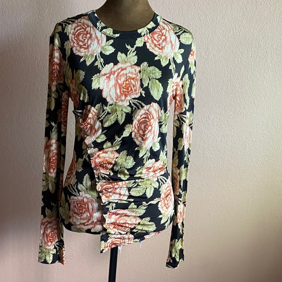 Paco Rabanne Black and Pink Floral Long Sleeve Top